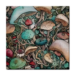 Tiny Forest Mushrooms Tile Coaster by GardenOfOphir