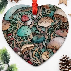 Tiny Forest Mushrooms Ornament (heart) by GardenOfOphir