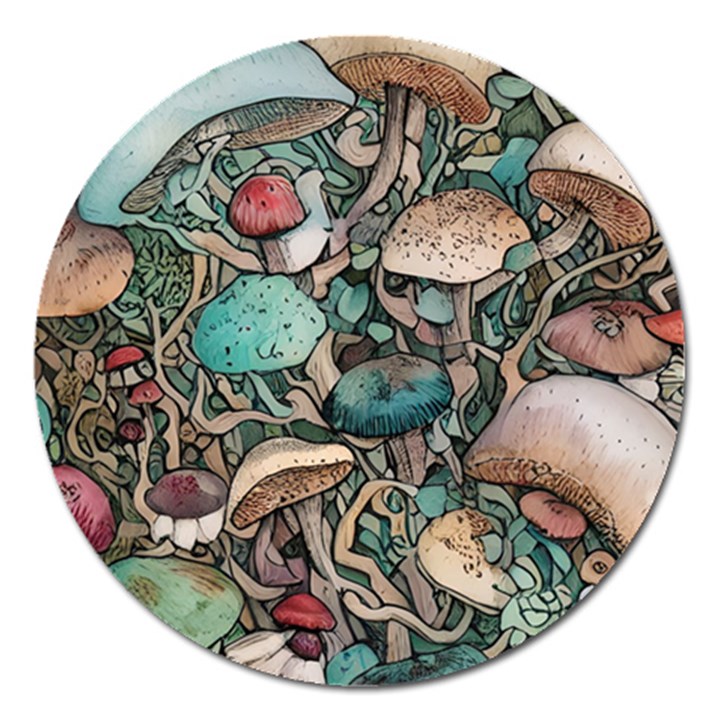 Tiny Forest Mushrooms Magnet 5  (Round)