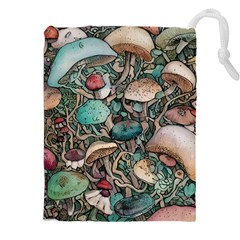 Tiny Forest Mushrooms Drawstring Pouch (4xl) by GardenOfOphir