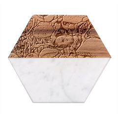 Tiny Forest Mushrooms Marble Wood Coaster (hexagon) 