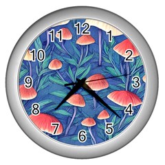 Witchy Mushrooms Wall Clock (silver) by GardenOfOphir