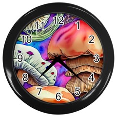 Goblin Mushrooms Wall Clock (black) by GardenOfOphir