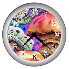 Goblin Mushrooms Wall Clock (silver) by GardenOfOphir