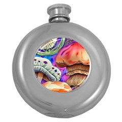 Goblin Mushrooms Round Hip Flask (5 Oz) by GardenOfOphir