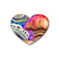 Goblin Mushrooms Rubber Coaster (heart) by GardenOfOphir