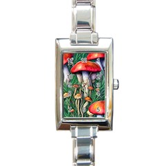 Forest Fairycore Mushroom Foraging Craft Rectangle Italian Charm Watch by GardenOfOphir