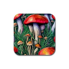 Forest Fairycore Mushroom Foraging Craft Rubber Coaster (square) by GardenOfOphir