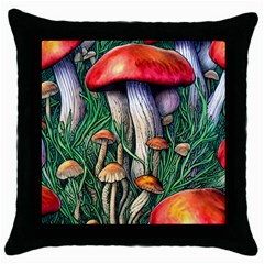 Forest Fairycore Mushroom Foraging Craft Throw Pillow Case (black) by GardenOfOphir