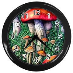 Forest Fairycore Mushroom Foraging Craft Wall Clock (black) by GardenOfOphir