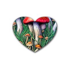 Forest Fairycore Mushroom Foraging Craft Rubber Heart Coaster (4 Pack) by GardenOfOphir