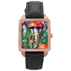 Forest Fairycore Mushroom Foraging Craft Rose Gold Leather Watch  by GardenOfOphir