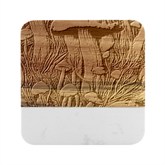 Forest Fairycore Mushroom Foraging Craft Marble Wood Coaster (square)