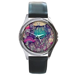 Natural Forest Fairy Mushroom Foraging Round Metal Watch by GardenOfOphir