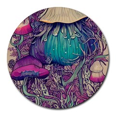 Natural Forest Fairy Mushroom Foraging Round Mousepad by GardenOfOphir