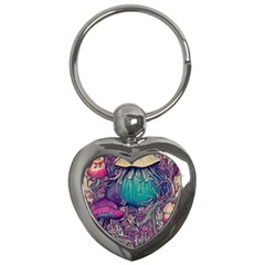 Natural Forest Fairy Mushroom Foraging Key Chain (heart) by GardenOfOphir