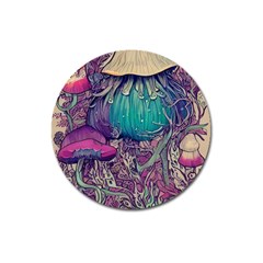 Natural Forest Fairy Mushroom Foraging Magnet 3  (round) by GardenOfOphir