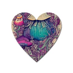 Natural Forest Fairy Mushroom Foraging Heart Magnet by GardenOfOphir