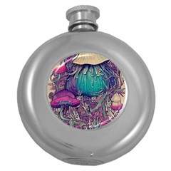 Natural Forest Fairy Mushroom Foraging Round Hip Flask (5 Oz) by GardenOfOphir