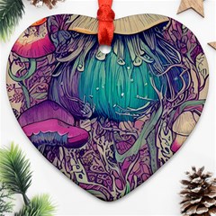 Natural Forest Fairy Mushroom Foraging Heart Ornament (two Sides) by GardenOfOphir