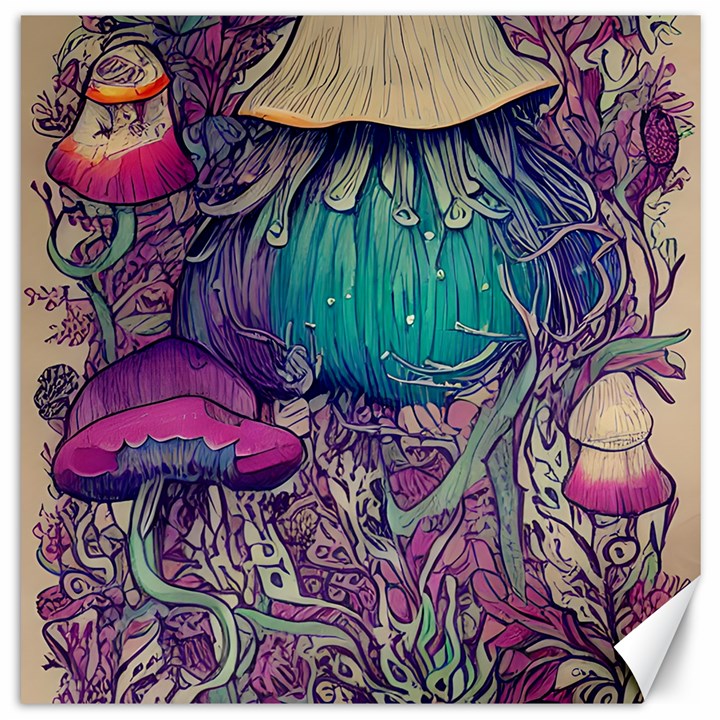 Natural Forest Fairy Mushroom Foraging Canvas 16  x 16 