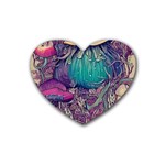 Natural Forest Fairy Mushroom Foraging Rubber Heart Coaster (4 pack) Front