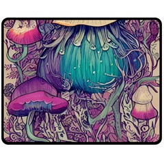 Natural Forest Fairy Mushroom Foraging One Side Fleece Blanket (medium) by GardenOfOphir