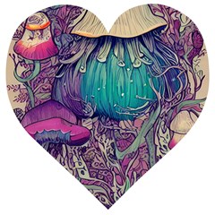 Natural Forest Fairy Mushroom Foraging Wooden Puzzle Heart by GardenOfOphir