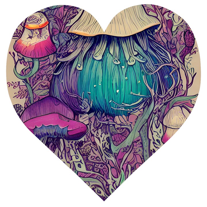 Natural Forest Fairy Mushroom Foraging Wooden Puzzle Heart