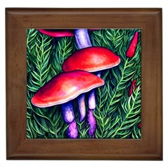 Vintage Flowery Garden Nature Mushroom Framed Tile by GardenOfOphir