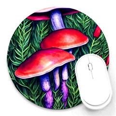 Vintage Flowery Garden Nature Mushroom Round Mousepad by GardenOfOphir