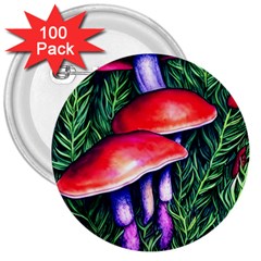 Vintage Flowery Garden Nature Mushroom 3  Buttons (100 Pack)  by GardenOfOphir