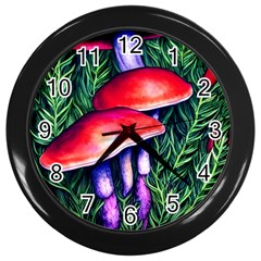 Vintage Flowery Garden Nature Mushroom Wall Clock (black) by GardenOfOphir