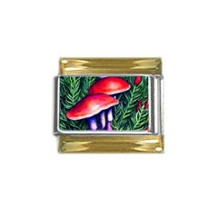 Vintage Flowery Garden Nature Mushroom Gold Trim Italian Charm (9mm) by GardenOfOphir