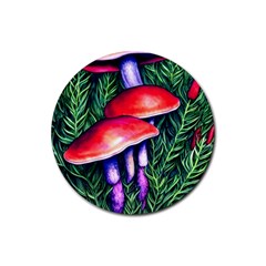 Vintage Flowery Garden Nature Mushroom Rubber Round Coaster (4 Pack) by GardenOfOphir