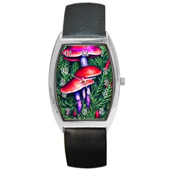 Vintage Flowery Garden Nature Mushroom Barrel Style Metal Watch by GardenOfOphir