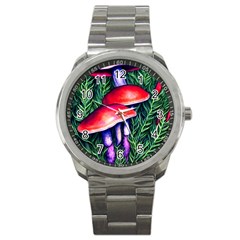 Vintage Flowery Garden Nature Mushroom Sport Metal Watch by GardenOfOphir