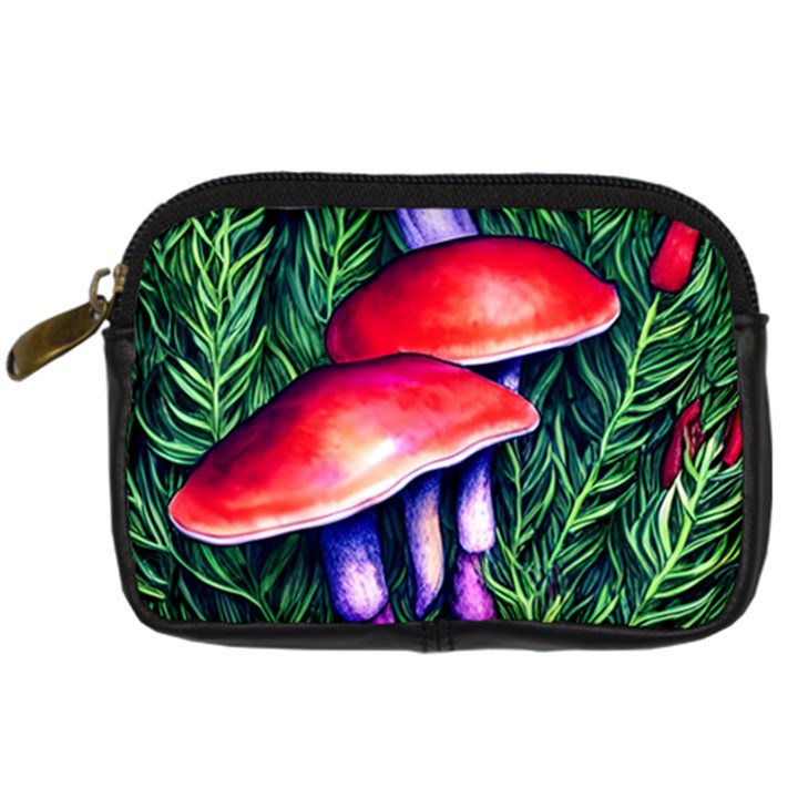 Vintage Flowery Garden Nature Mushroom Digital Camera Leather Case