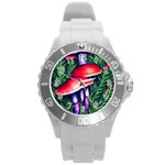 Vintage Flowery Garden Nature Mushroom Round Plastic Sport Watch (L) Front