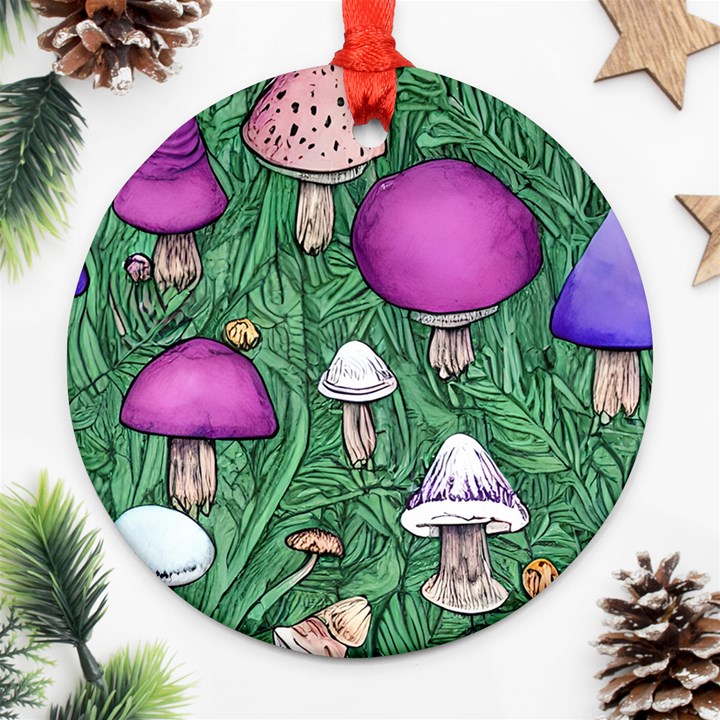 Woodsy Pottery Forest Mushroom Foraging Ornament (Round)