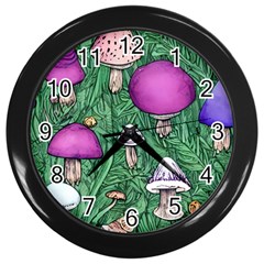 Woodsy Pottery Forest Mushroom Foraging Wall Clock (black) by GardenOfOphir