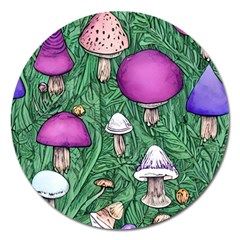 Woodsy Pottery Forest Mushroom Foraging Magnet 5  (round) by GardenOfOphir