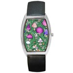 Woodsy Pottery Forest Mushroom Foraging Barrel Style Metal Watch Front