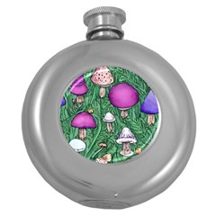 Woodsy Pottery Forest Mushroom Foraging Round Hip Flask (5 Oz) by GardenOfOphir