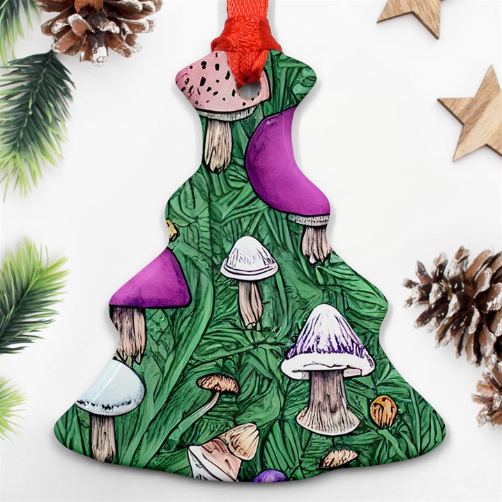 Woodsy Pottery Forest Mushroom Foraging Christmas Tree Ornament (Two Sides)