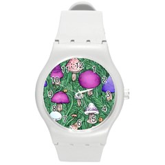 Woodsy Pottery Forest Mushroom Foraging Round Plastic Sport Watch (m) by GardenOfOphir