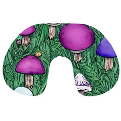 Woodsy Pottery Forest Mushroom Foraging Travel Neck Pillow by GardenOfOphir