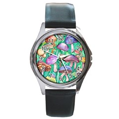 Forestcore Fantasy Farmcore Mushroom Foraging Round Metal Watch by GardenOfOphir