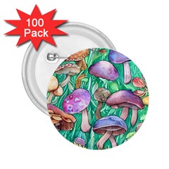 Forestcore Fantasy Farmcore Mushroom Foraging 2 25  Buttons (100 Pack)  by GardenOfOphir