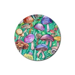 Forestcore Fantasy Farmcore Mushroom Foraging Rubber Coaster (round) by GardenOfOphir